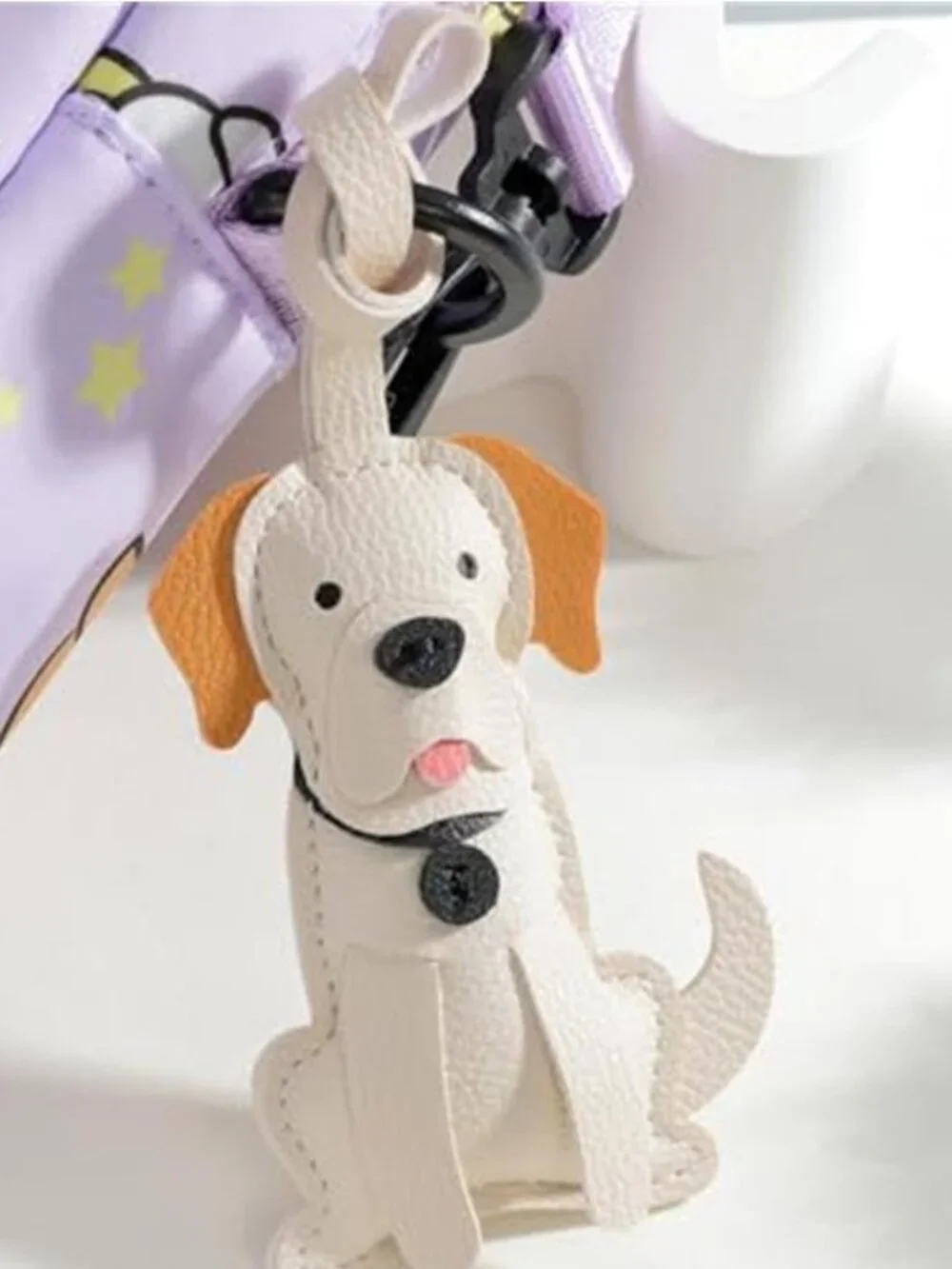 White Brown Dog Bag Charm Keychain Cute Purse Handbag Accessory